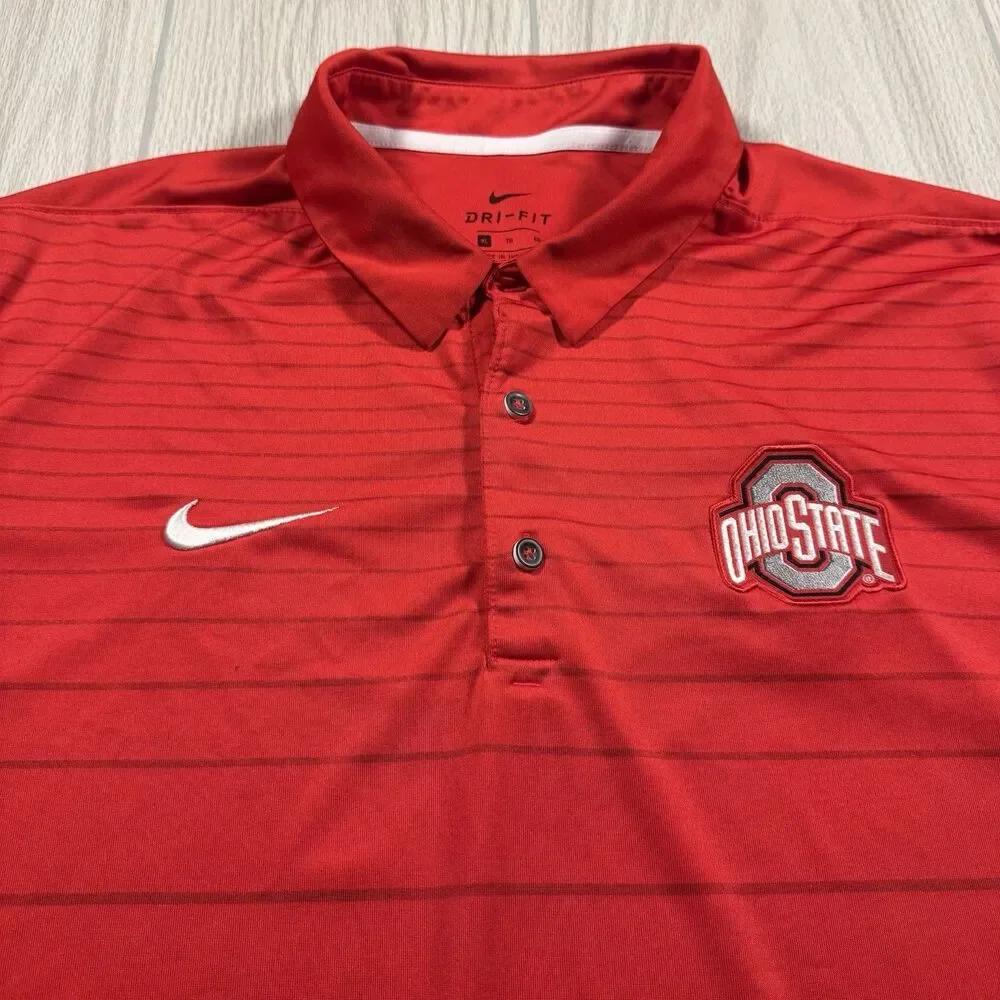 Ohio State Buckeyes Nike Golf Polo Men’s XL Scarlet Logo Dri Fit Performance EUC